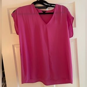 Ann Taylor Vibrant Pink V-Neck Blouse